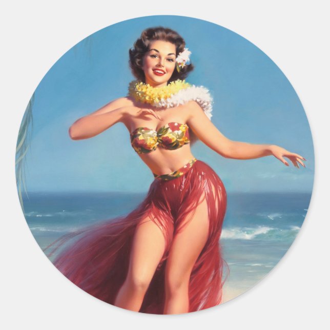 Aloha Pin Up Classic Round Sticker (Front)