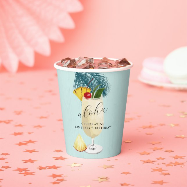 Aloha Pina Colada Green Cocktail Birthday Party  Paper Cups (Insitu)