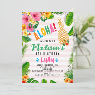 Aloha Pineapple 6th Birthday Party Invitation