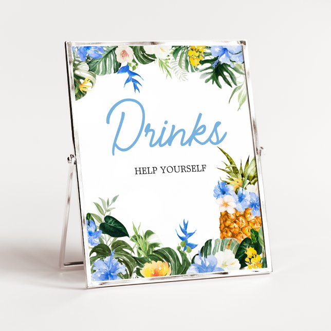 Aloha Pineapple Baby Shower Drinks Sign (Aloha Baby Shower Sign)