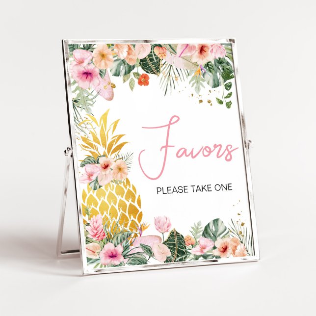 Aloha Pineapple Baby Shower Favours Poster (Floral Aloha Baby Shower Favors Sign)