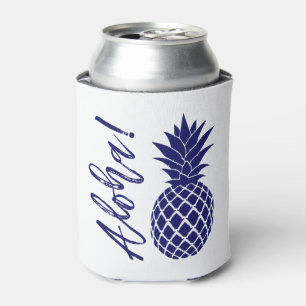 Aloha Pineapple Beach Party Luau   navy white Can Cooler