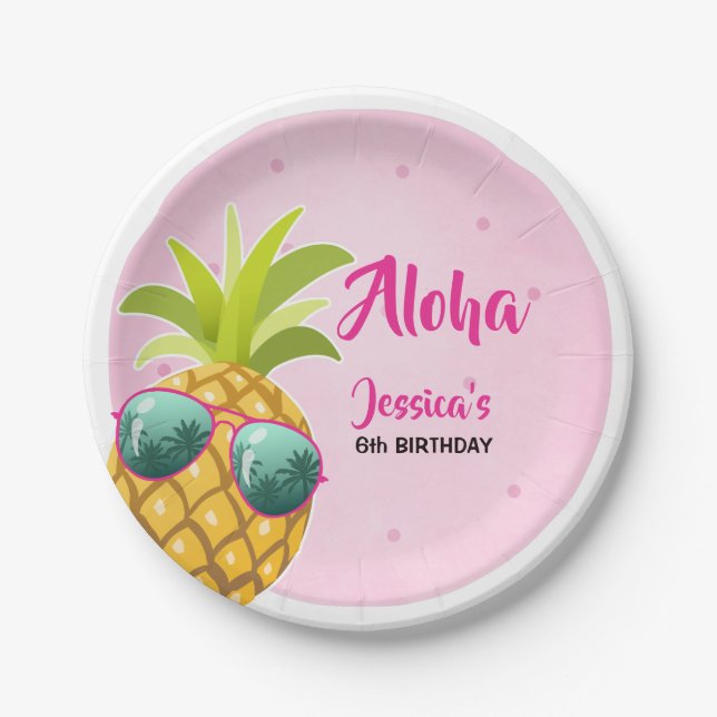 Aloha Pineapple Birthday Paper Plate Tropical Luau (Front)