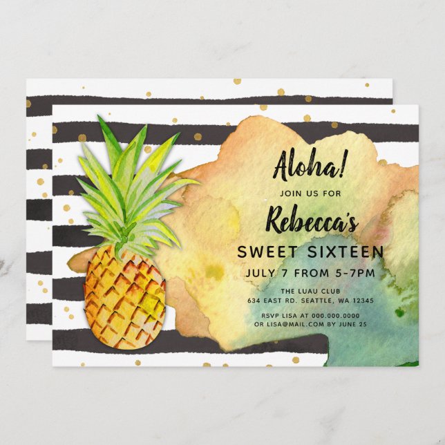 Aloha Pineapple Birthday party Invitations (Front/Back)
