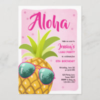 Aloha pineapple Birthday Tropical Luau Hawaii pink