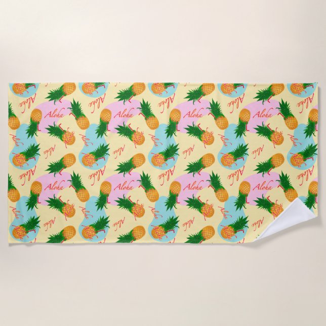Aloha pineapple cocktail beach towel (Front)