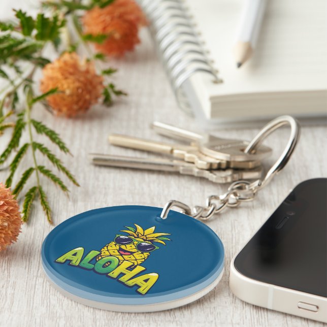 Aloha Pineapple Collection Teal Acrylic Keychain (Front Right)