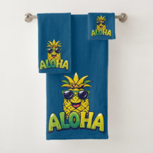 Aloha Pineapple Collection Teal Bathroom Towel Set