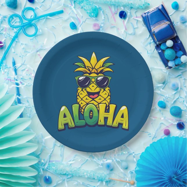 Aloha Pineapple Collection Teal Paper Plates (Party)