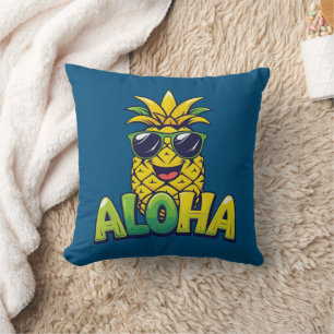 Aloha Pineapple Collection Teal Throw Pillow