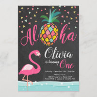 Aloha Pineapple Flamingo Birthday Invitation Pink