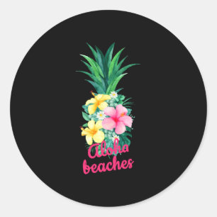 Aloha pineapple flowers aloha hawaii vintage classic round sticker