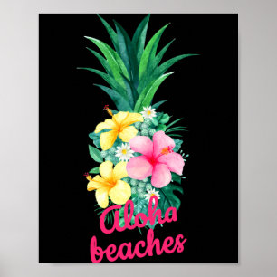 Aloha pineapple flowers aloha hawaii vintage poster