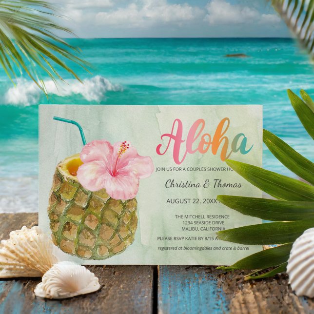 Aloha Pineapple Hibiscus Tropical Cocktail Shower Invitation (Creator Uploaded)