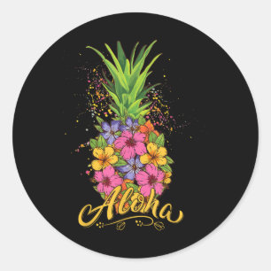 Aloha Pineapple Hibiscus Women Teen Girl Hawaiian Classic Round Sticker