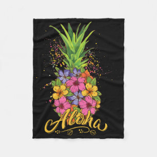 Aloha Pineapple Hibiscus Women Teen Girl Hawaiian Fleece Blanket