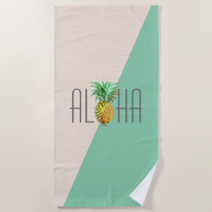 Aloha Pineapple illustration geometric background Beach Towel