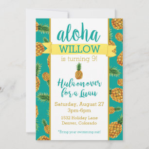 Aloha Pineapple Luau Birthday Invitation