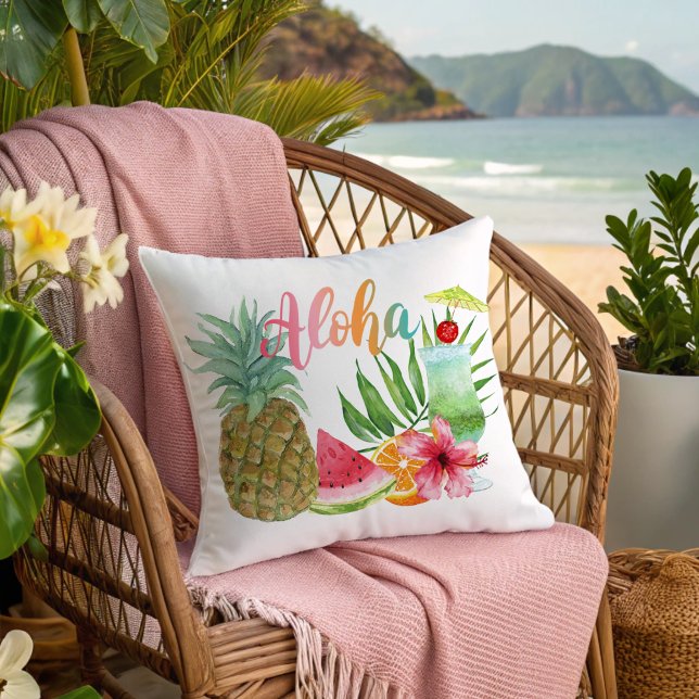 Aloha Pineapple Palm Hibiscus & Tropical Cocktail Cushion (Creator Uploaded)