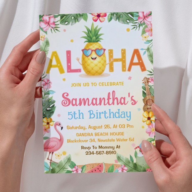 Aloha Pineapple Party Birthday Invitation (Aloha Pineapple Party Birthday Invitation)