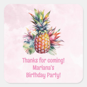 Aloha Pineapple Summer Birthday Party Favour Square Sticker