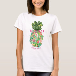 Aloha Pineapple Tropical Floral Personalised Name T-Shirt