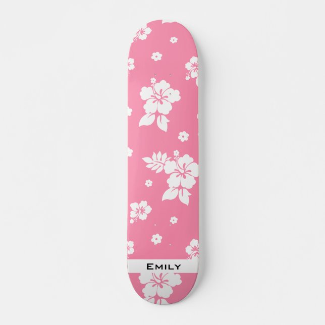 Aloha Pink Classic Hawaiian Seamless Pattern Skateboard (Front)