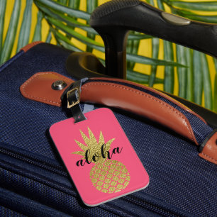 Aloha Pink Gold Pineapple Tropical Vacation Luggage Tag