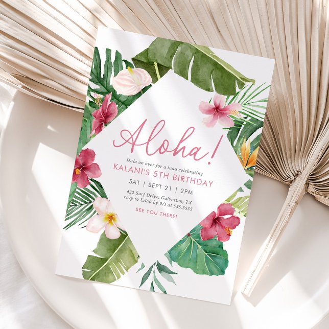 Aloha Pink Tropical Floral Birthday Invitation (Creator Uploaded)