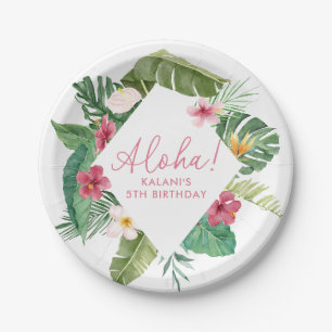 Aloha Pink Tropical Floral Birthday Paper Plate