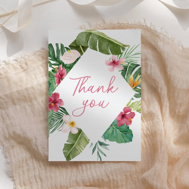 Aloha Pink Tropical Floral Birthday Thank You Card (Creator Uploaded)