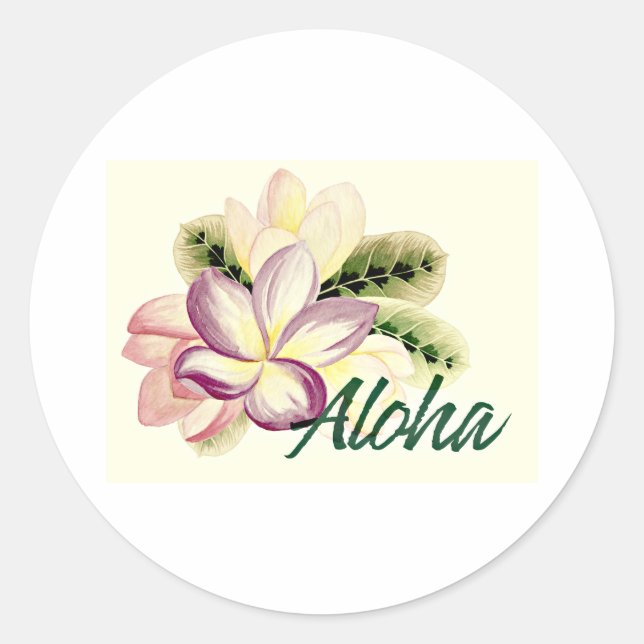 Aloha Plumeria Classic Round Sticker (Front)
