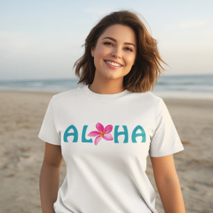 Aloha Plumeria Floral Pink Turquoise Typography Tri-Blend Shirt