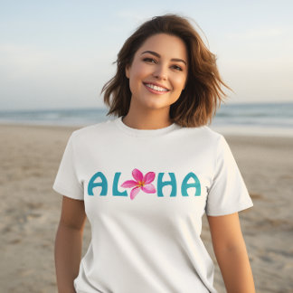 Aloha Plumeria Floral Pink Turquoise Typography Tri-Blend Shirt