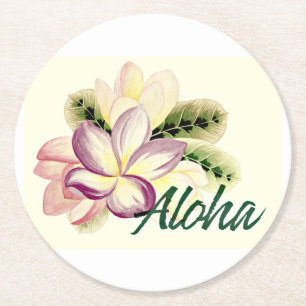 Aloha Plumeria Round Paper Coaster