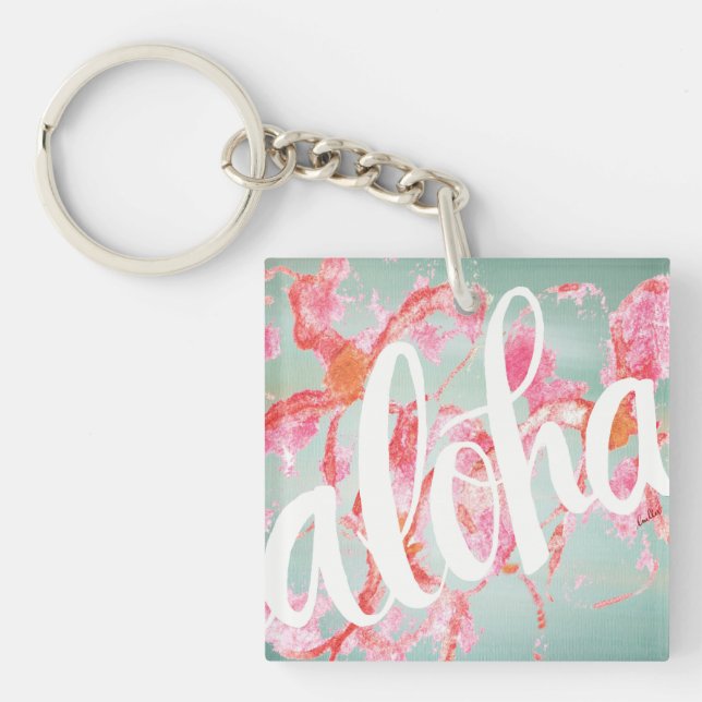 Aloha Plumeria Square Keychain Mini (Front)