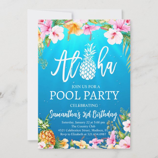 Aloha Pool Party Birthday Invitation (Front)