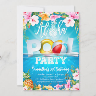 Aloha Pool Party Birthday Invitation