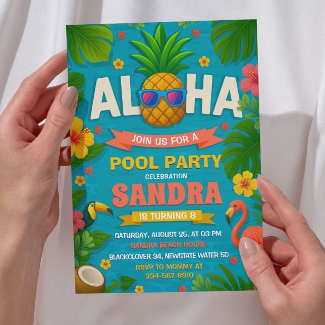 Aloha Pool Party Birthday Invitation (Aloha Pool Party Birthday Invitation)