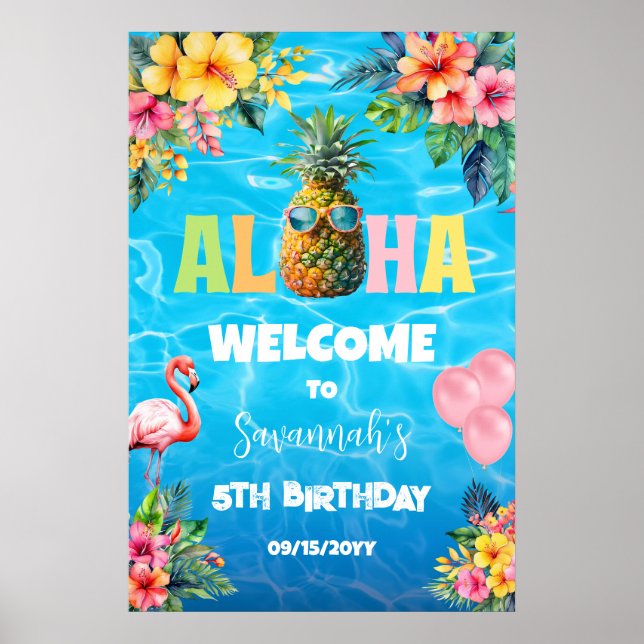 Aloha Pool Party Birthday Welcome Poster (Front)