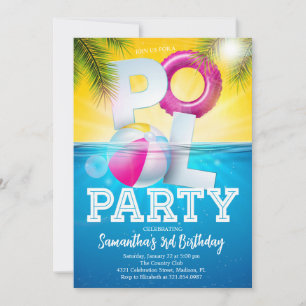 Aloha Pool Party Floral Birthday Invitation