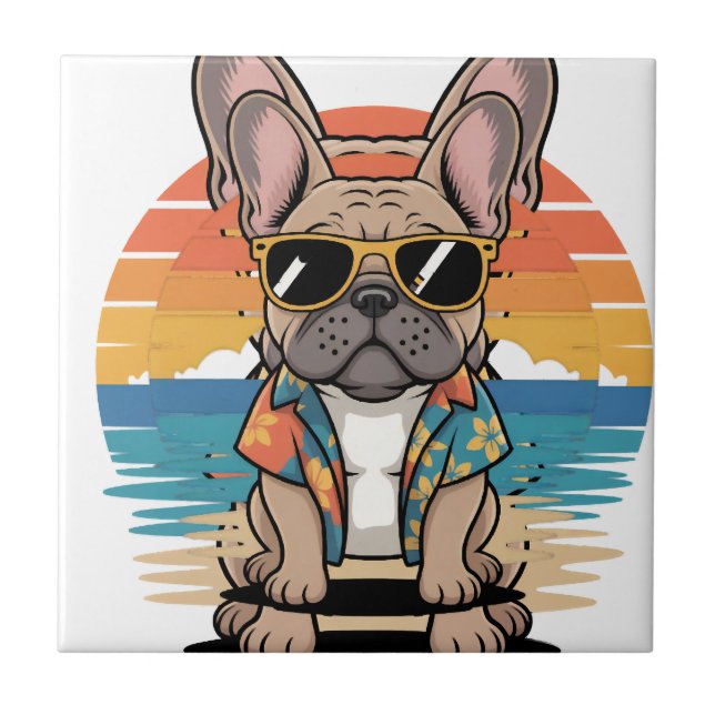 Aloha Pup  Cool French Bulldog Beach Vibes Ceramic Tile (Front)