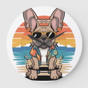 Aloha Pup  Cool French Bulldog Beach Vibes Large Clock