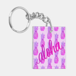 Aloha Purple Pineapple Square Keychain Mini