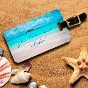 “Aloha” Quote Turquoise Ocean & Sandy Beach Photo Luggage Tag