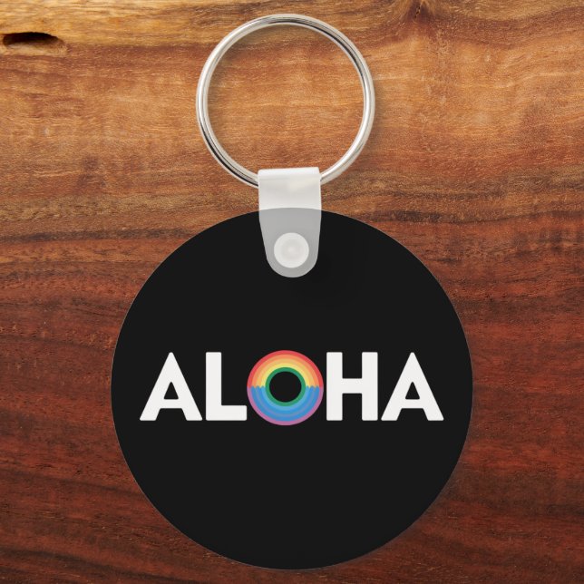 Aloha Rainbow Island Hawaii Pride LGBTQ Key Ring (Front)