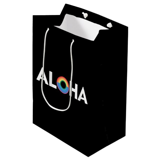 Aloha Rainbow Island Hawaii Pride LGBTQ Medium Gift Bag (Front Angled)