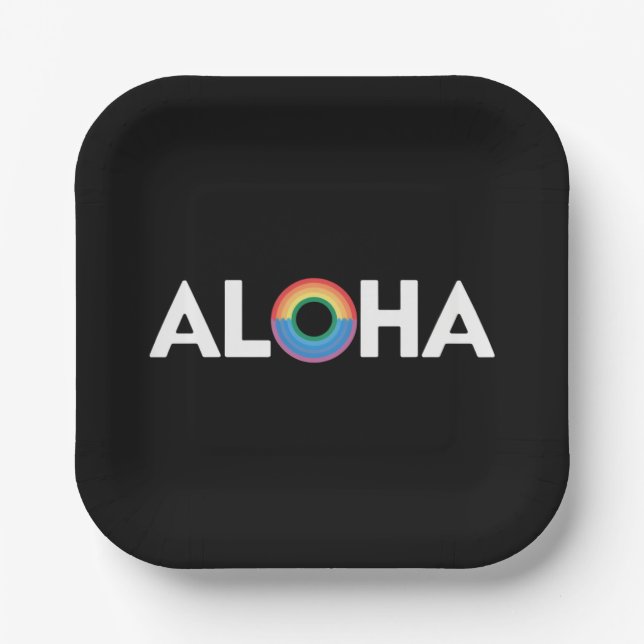 Aloha Rainbow Island Hawaii Pride LGBTQ Paper Plate (Front)