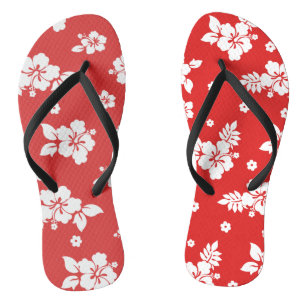 Aloha Red Classic Hawaiian Seamless Pattern Thongs