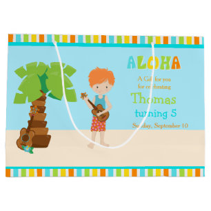Aloha Red Haired Boy Thank You Large Gift Bag